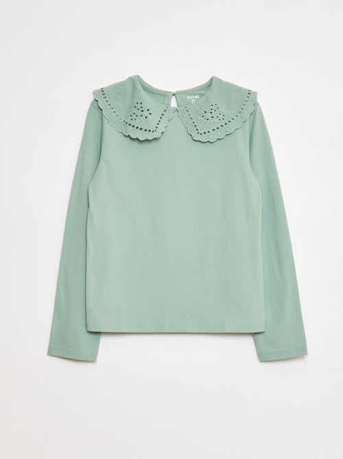 Camiseta de algodón con cuello bordado - Kiabi