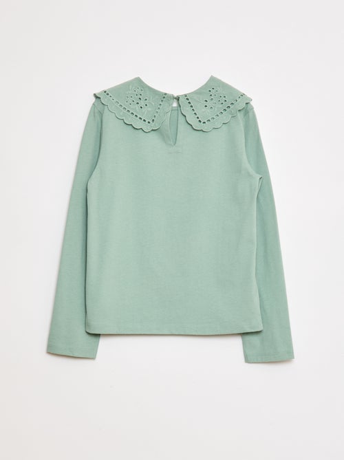 Camiseta de algodón con cuello bordado - Kiabi