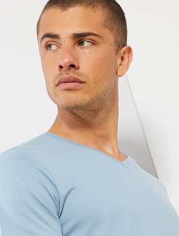 Hombre talla S-XXL - Camiseta de algodón con cuello de pico regular - Kiabi