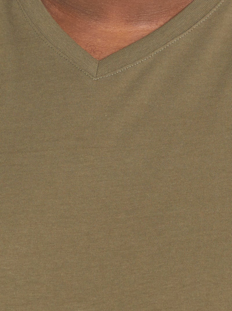 Camiseta de algodón con cuello en V para hombre KAKI - Kiabi