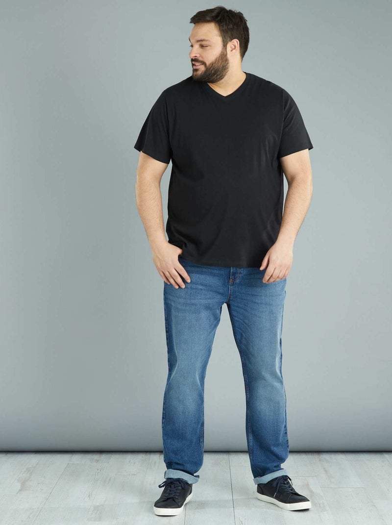 Camiseta de algodón con cuello en V para hombre negro - Kiabi
