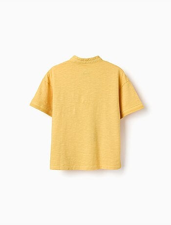 Camiseta de algodón con cuello mao y bolsillo