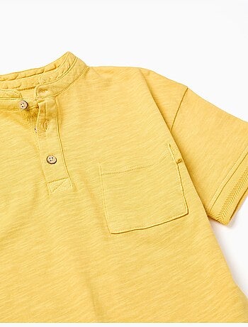 Camiseta de algodón con cuello mao y bolsillo
