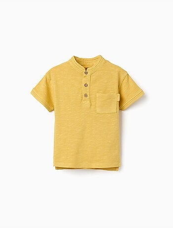 Camiseta de algodón con cuello mao y bolsillo