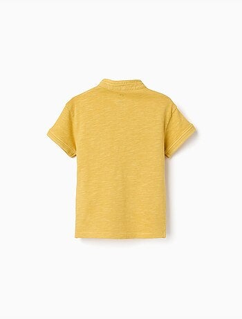 Camiseta de algodón con cuello mao y bolsillo
