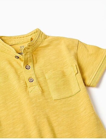 Camiseta de algodón con cuello mao y bolsillo