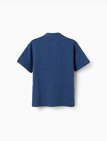 Camiseta de algodón con cuello mao y bolsillo