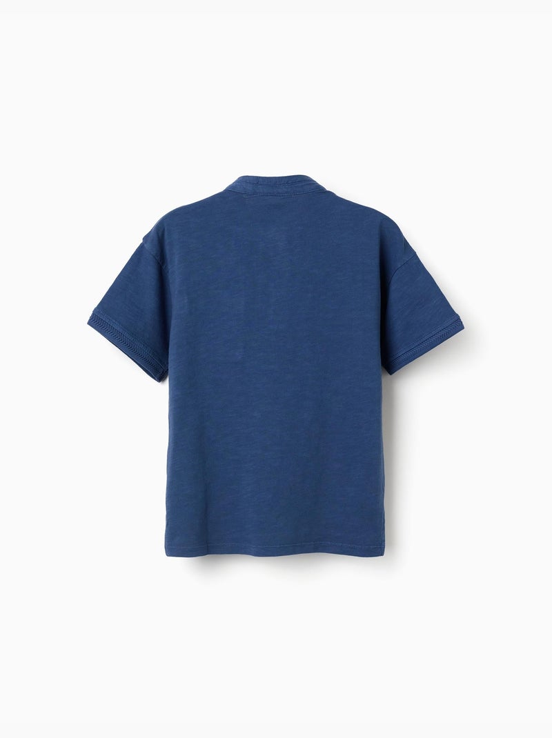 Camiseta de algodón con cuello mao y bolsillo Azul oscuro - Kiabi