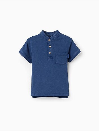 Camiseta de algodón con cuello mao y bolsillo