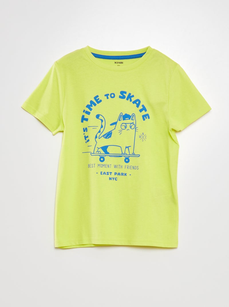 Camiseta de algodón con cuello redondo AMARILLO - Kiabi
