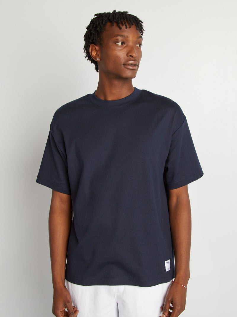 Camiseta de algodón con cuello redondo azul - Kiabi