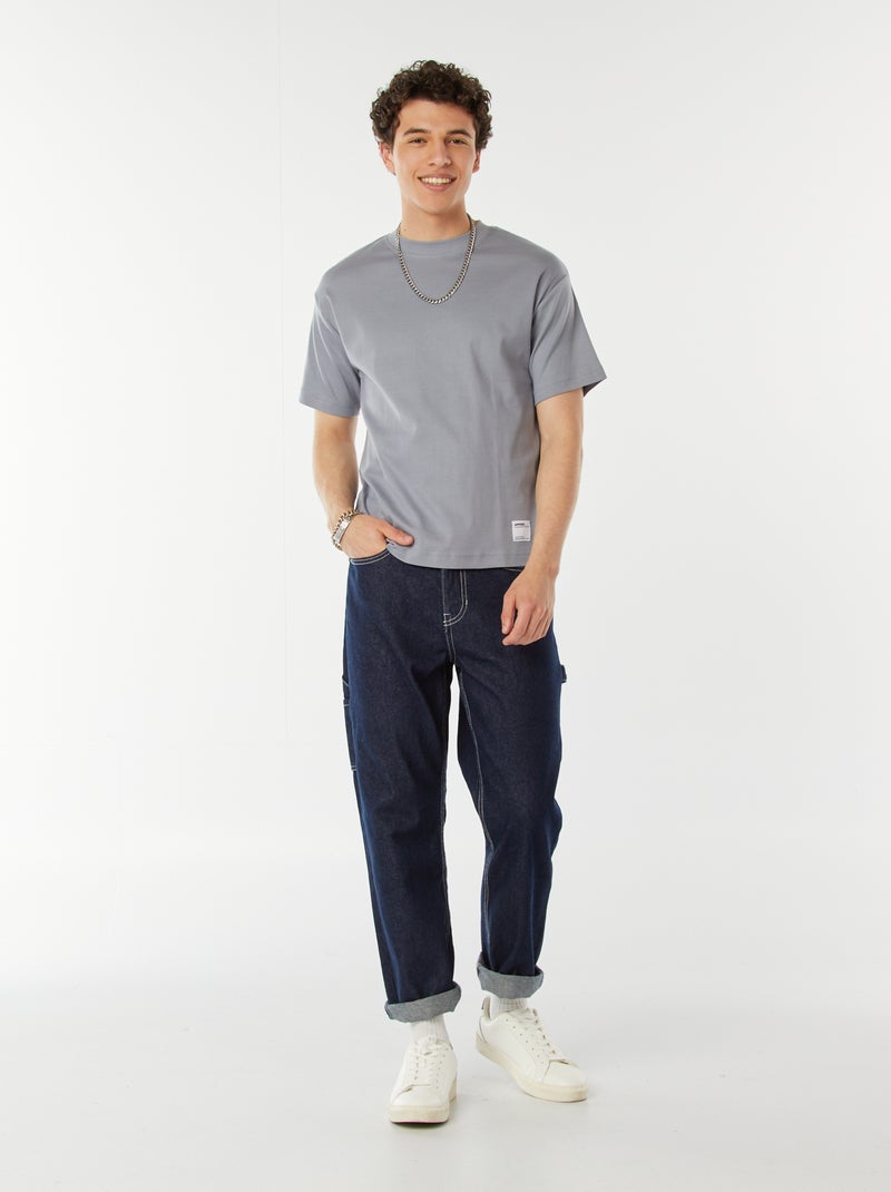 Camiseta de algodón con cuello redondo AZUL - Kiabi