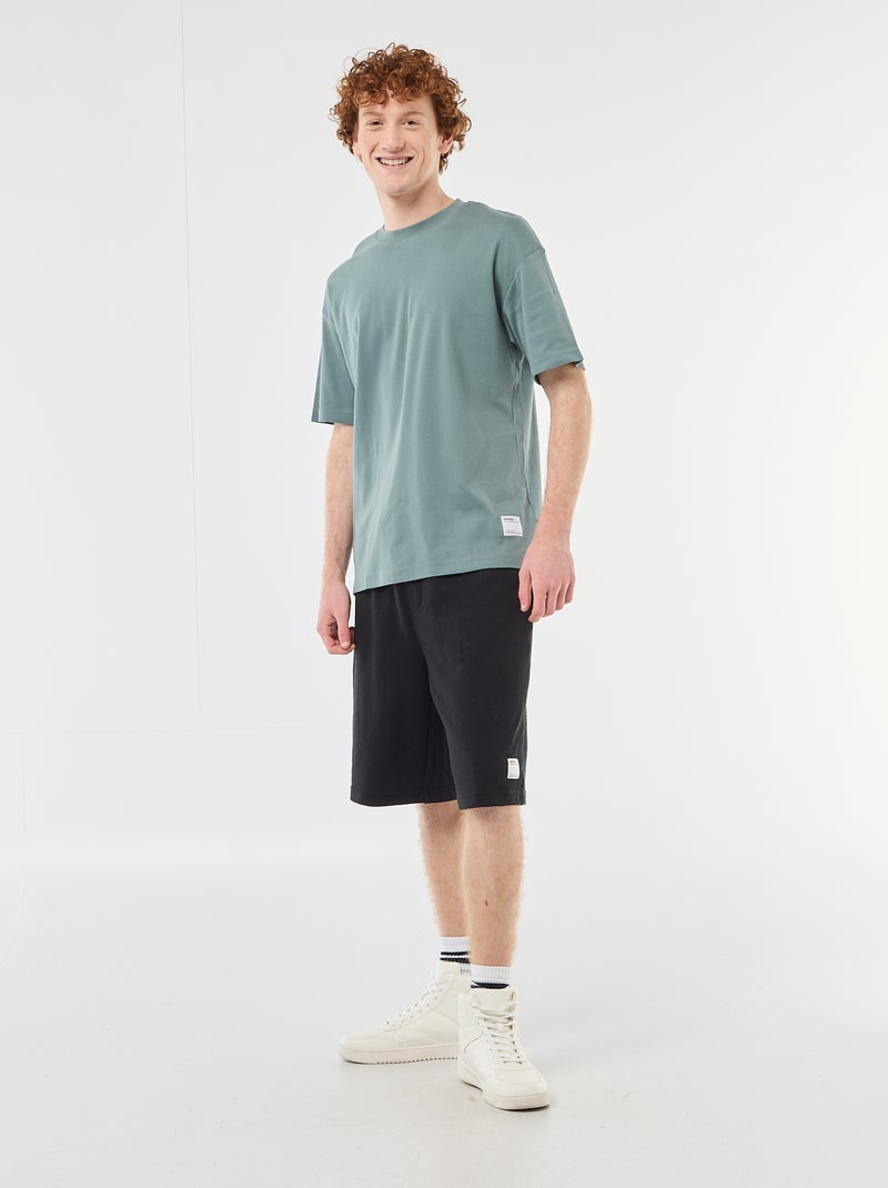 Camiseta de algodón con cuello redondo Azul - Kiabi