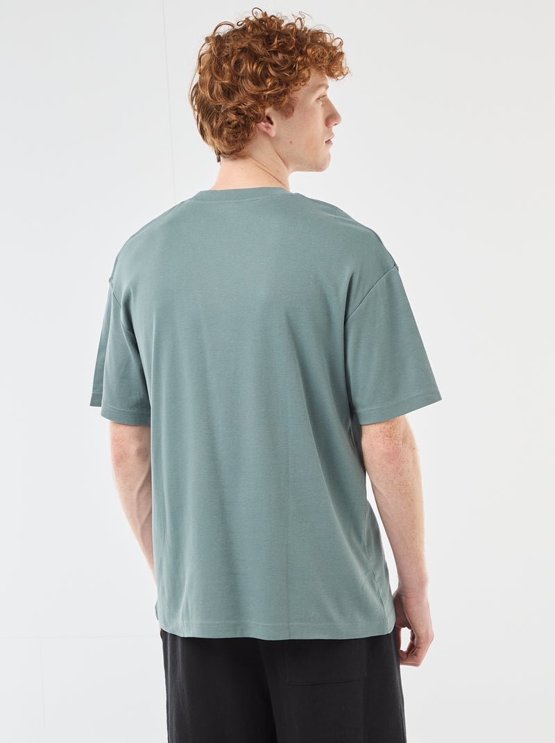 Camiseta de algodón con cuello redondo Azul - Kiabi