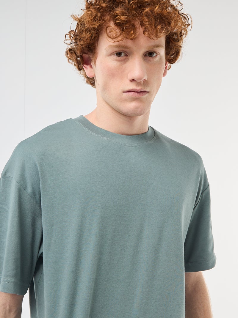 Camiseta de algodón con cuello redondo Azul - Kiabi