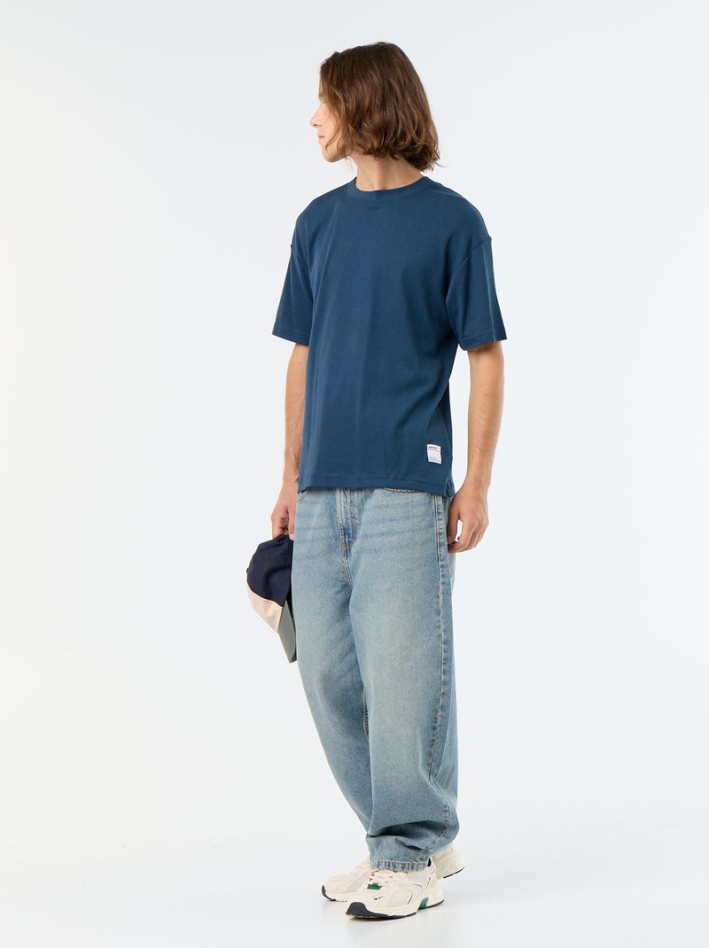 Camiseta de algodón con cuello redondo Azul - Kiabi