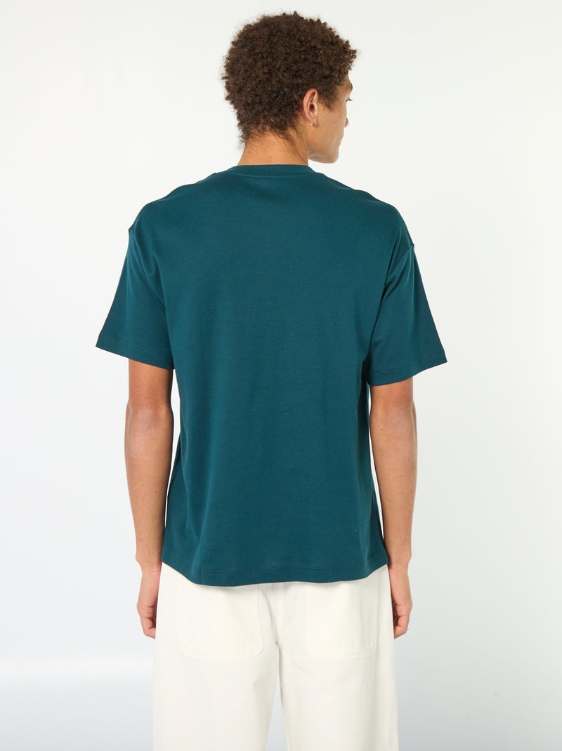 Camiseta de algodón con cuello redondo Azul - Kiabi