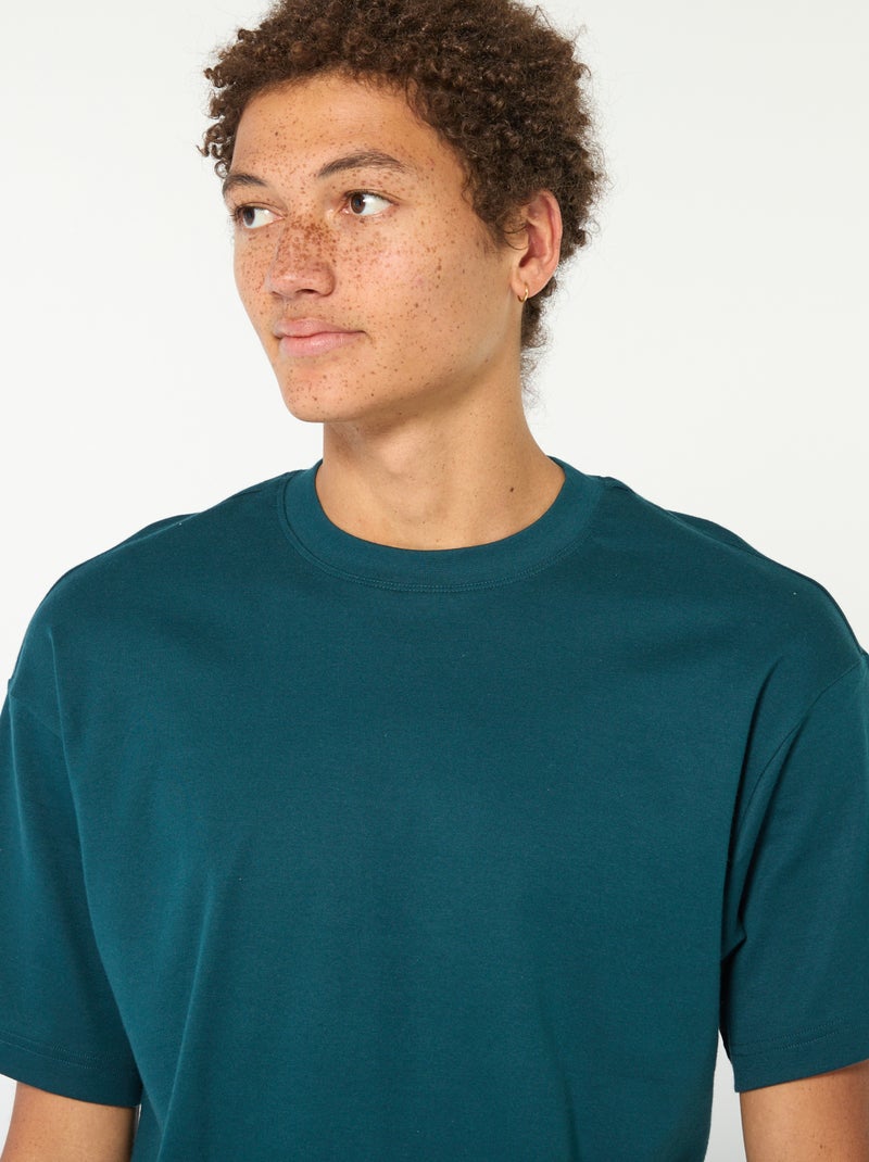 Camiseta de algodón con cuello redondo Azul - Kiabi
