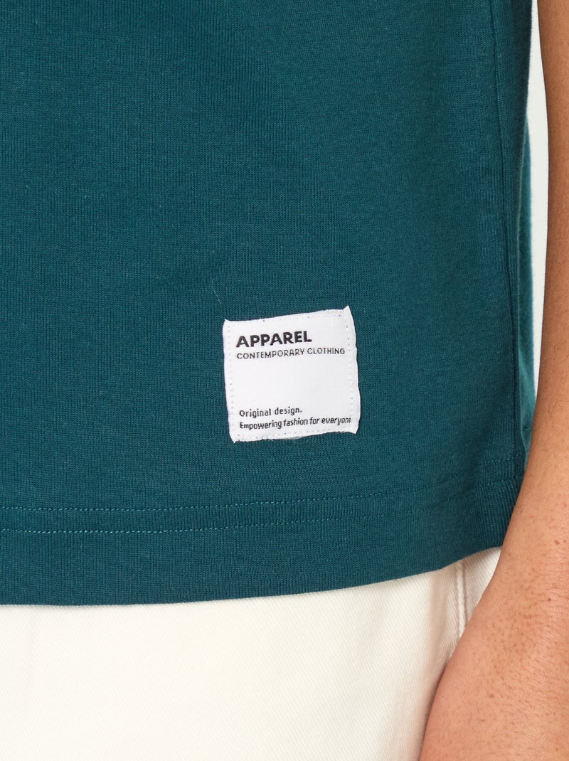 Camiseta de algodón con cuello redondo Azul - Kiabi