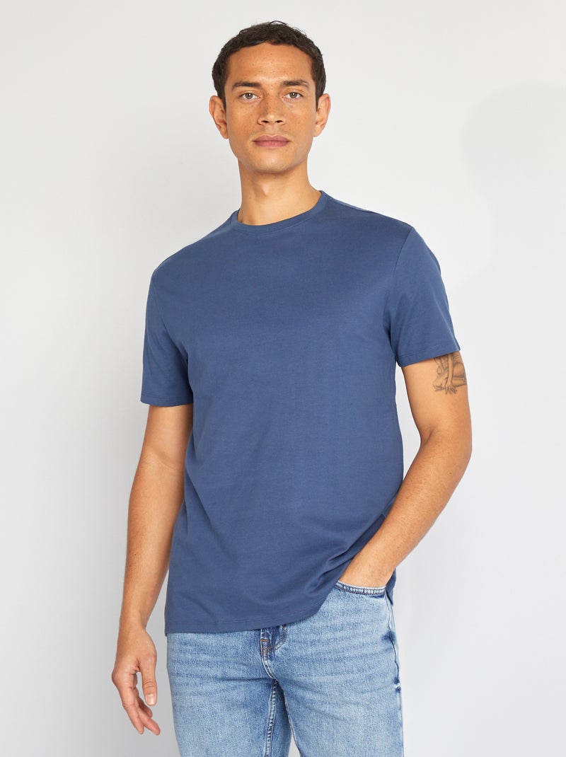 Camiseta de algodón con cuello redondo AZUL - Kiabi