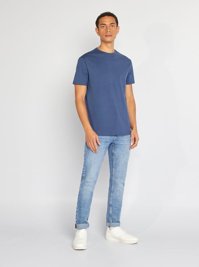 Camiseta de algodón con cuello redondo AZUL - Kiabi