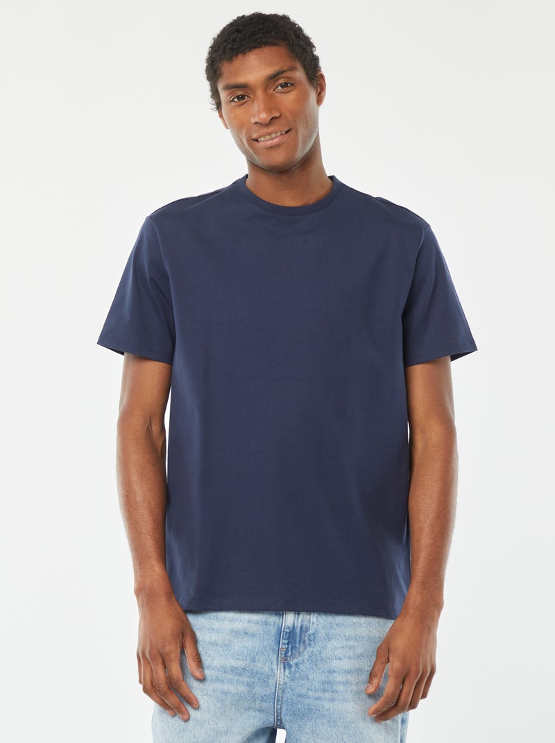 Camiseta de algodón con cuello redondo Azul - Kiabi