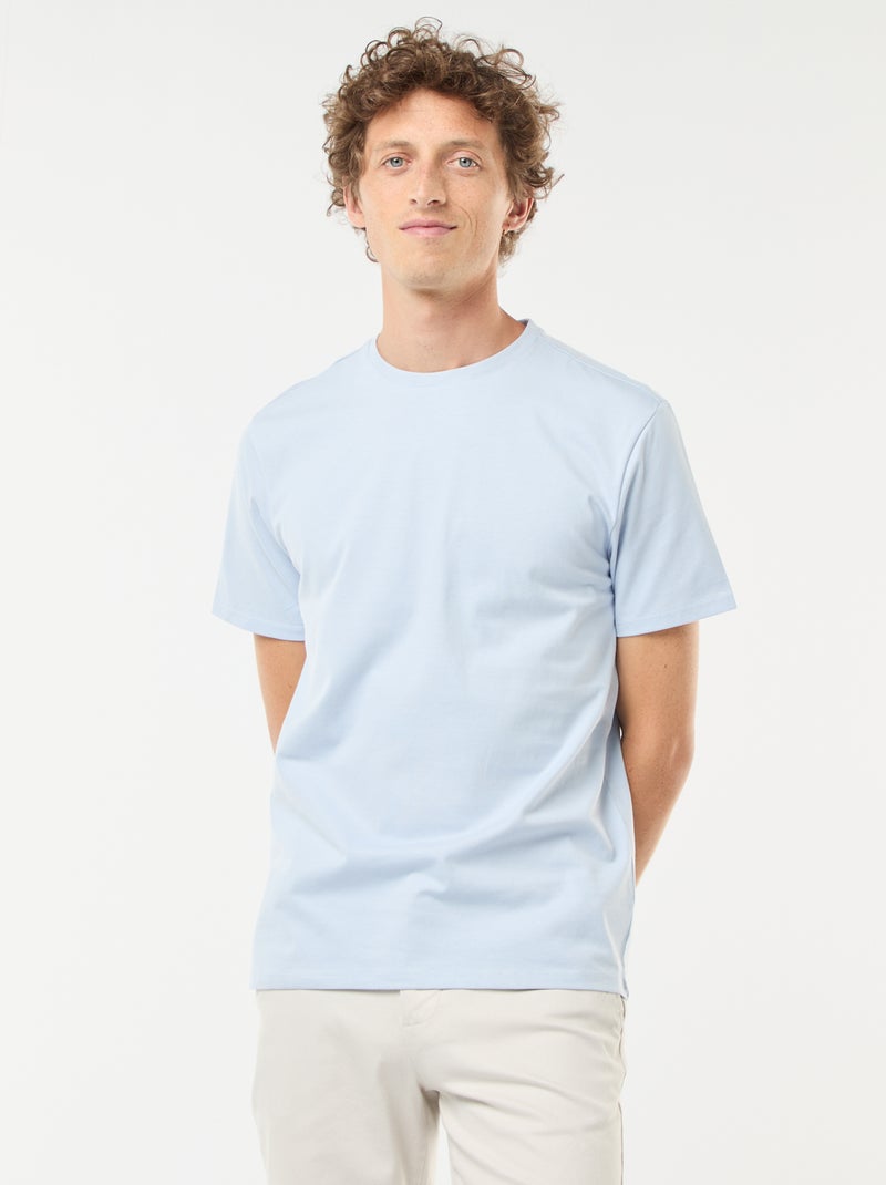 Camiseta de algodón con cuello redondo Azul - Kiabi