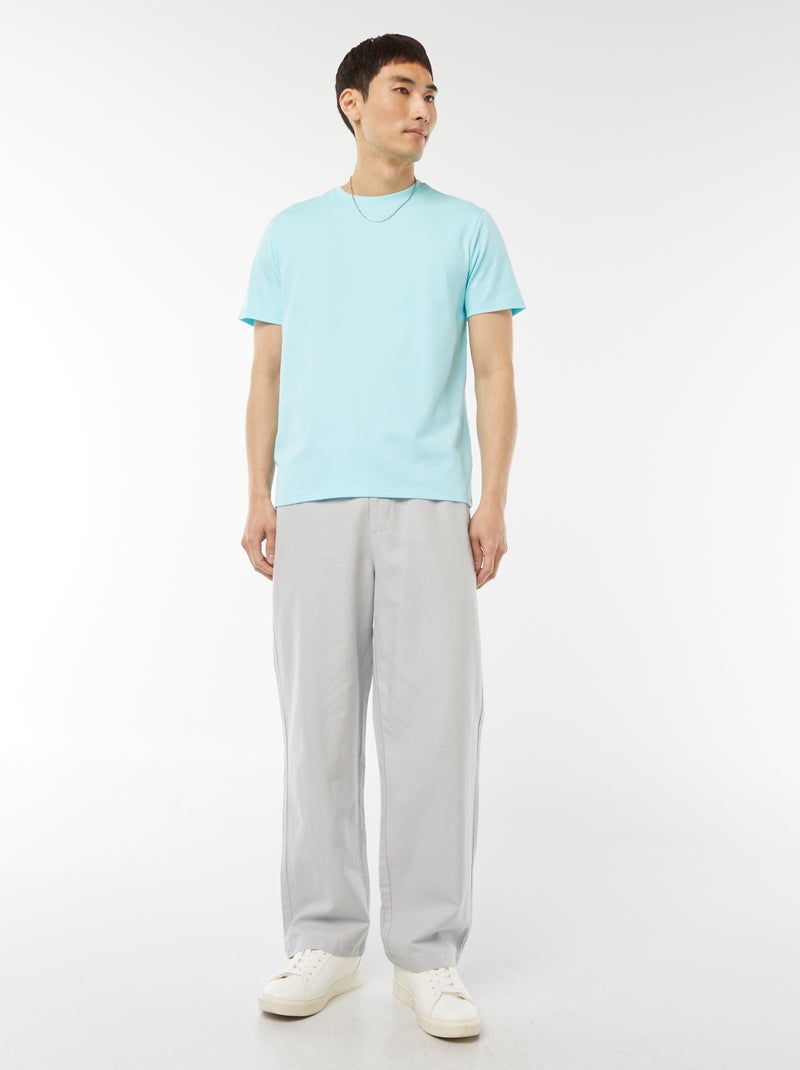 Camiseta de algodón con cuello redondo Azul - Kiabi