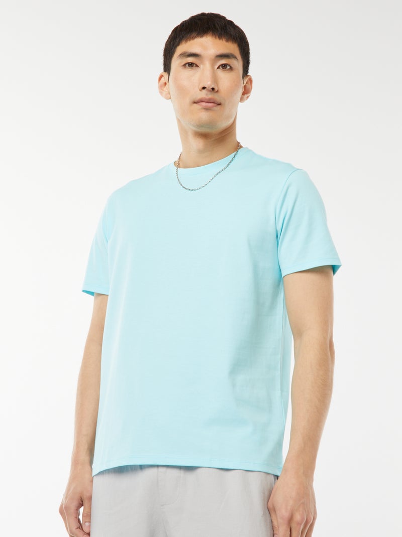 Camiseta de algodón con cuello redondo Azul - Kiabi