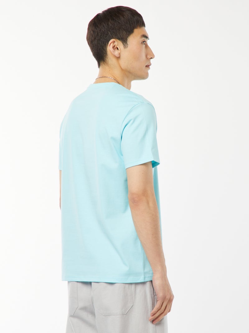 Camiseta de algodón con cuello redondo Azul - Kiabi