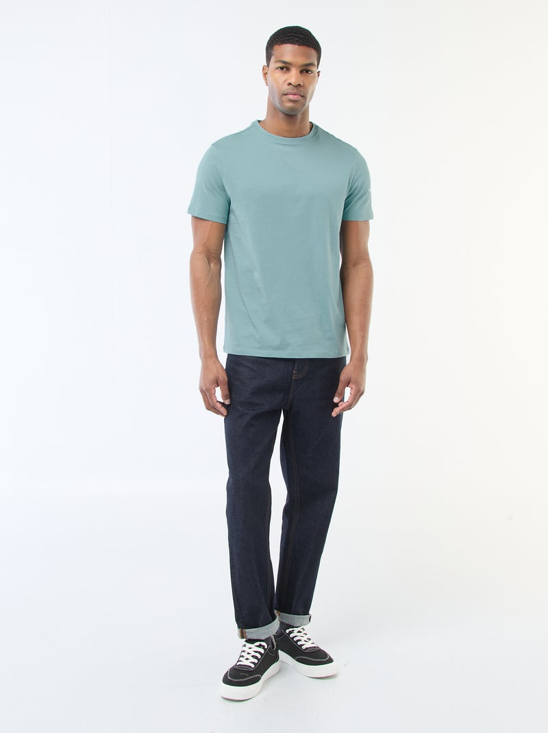 Camiseta de algodón con cuello redondo Azul - Kiabi
