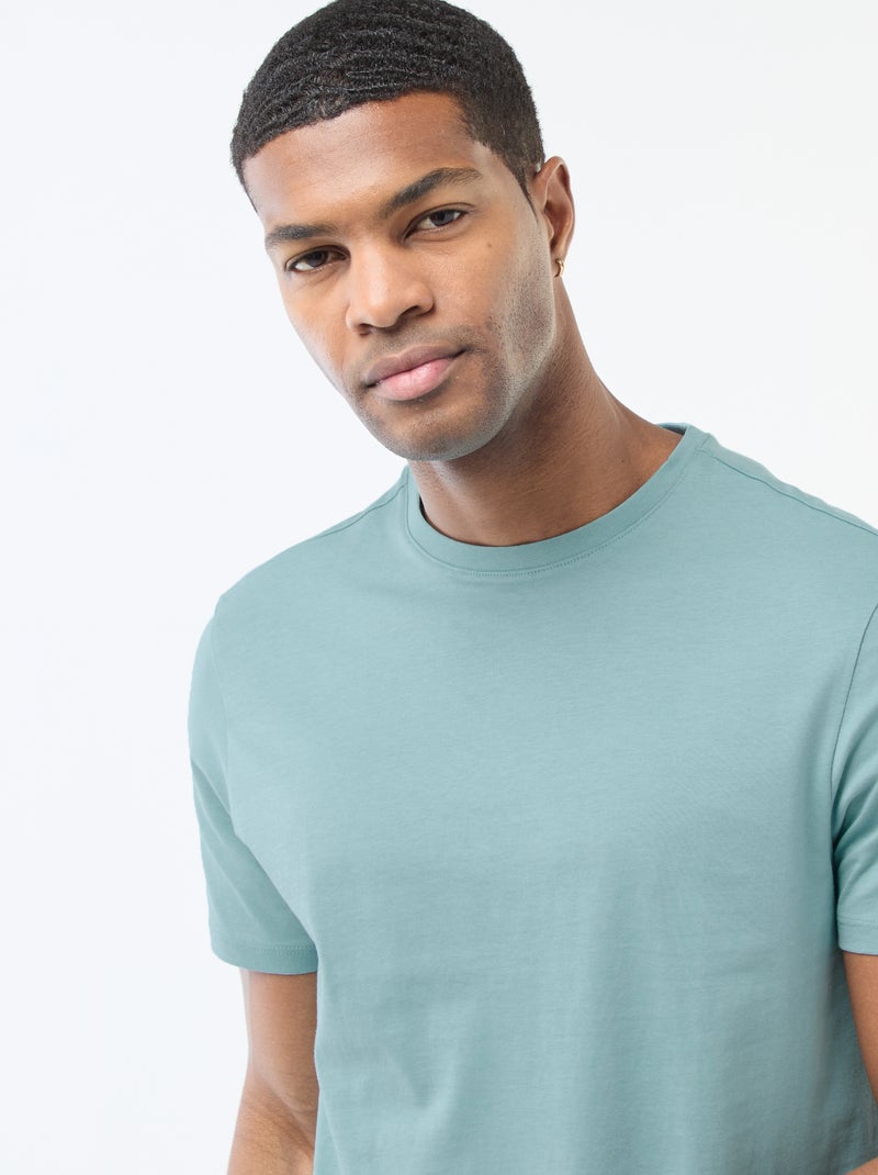 Camiseta de algodón con cuello redondo Azul - Kiabi