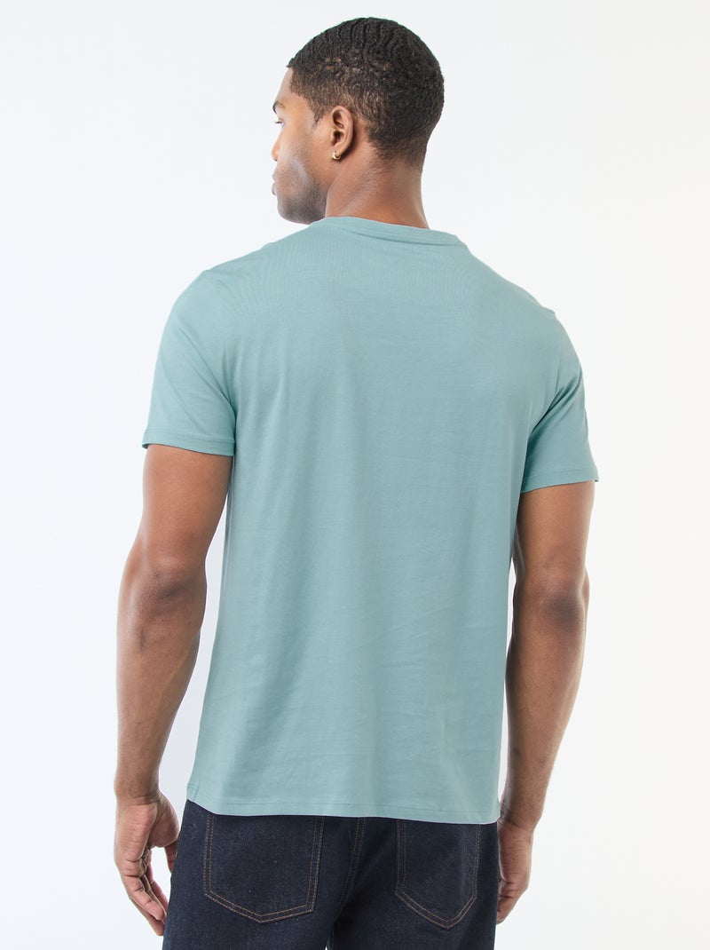 Camiseta de algodón con cuello redondo Azul - Kiabi