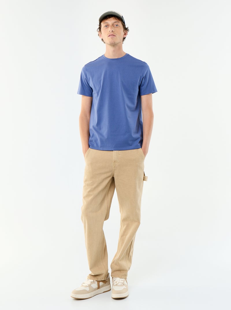 Camiseta de algodón con cuello redondo Azul - Kiabi