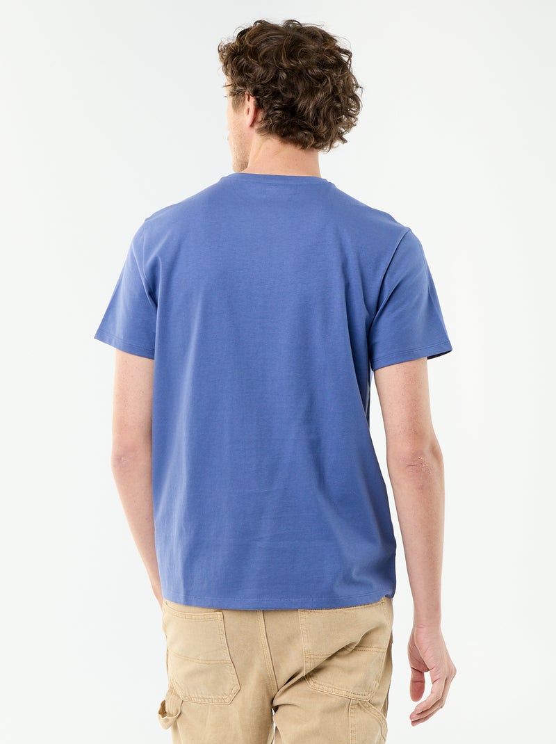 Camiseta de algodón con cuello redondo Azul - Kiabi