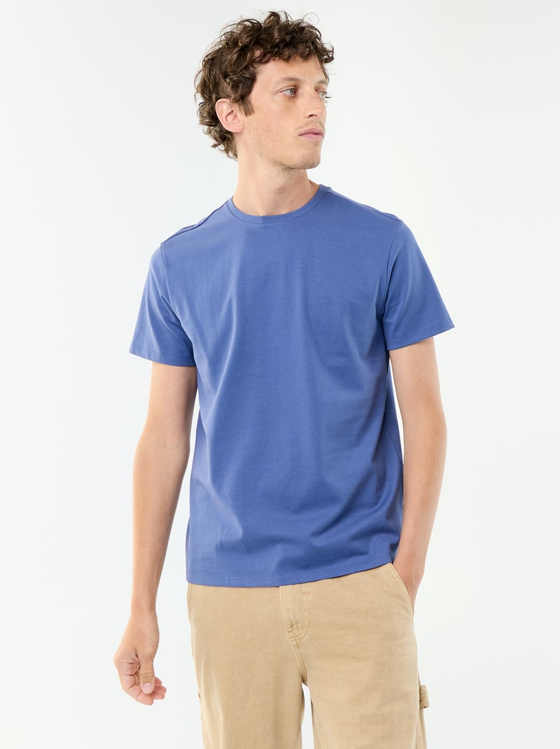 Camiseta de algodón con cuello redondo Azul - Kiabi