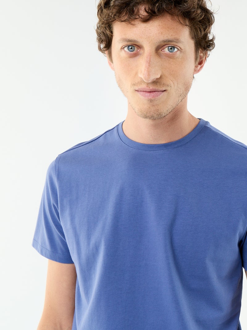 Camiseta de algodón con cuello redondo Azul - Kiabi
