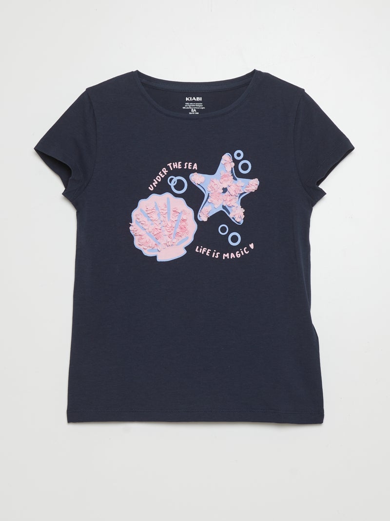 Camiseta de algodón con cuello redondo AZUL - Kiabi