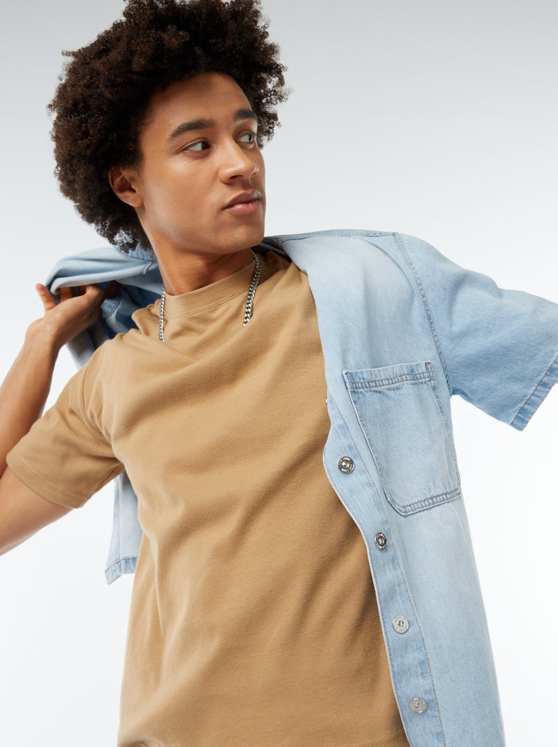 Camiseta de algodón con cuello redondo BEIGE - Kiabi