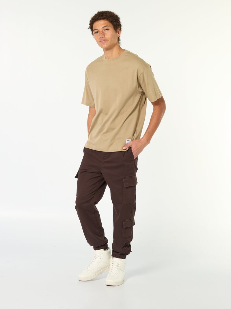 Camiseta de algodón con cuello redondo Beige - Kiabi