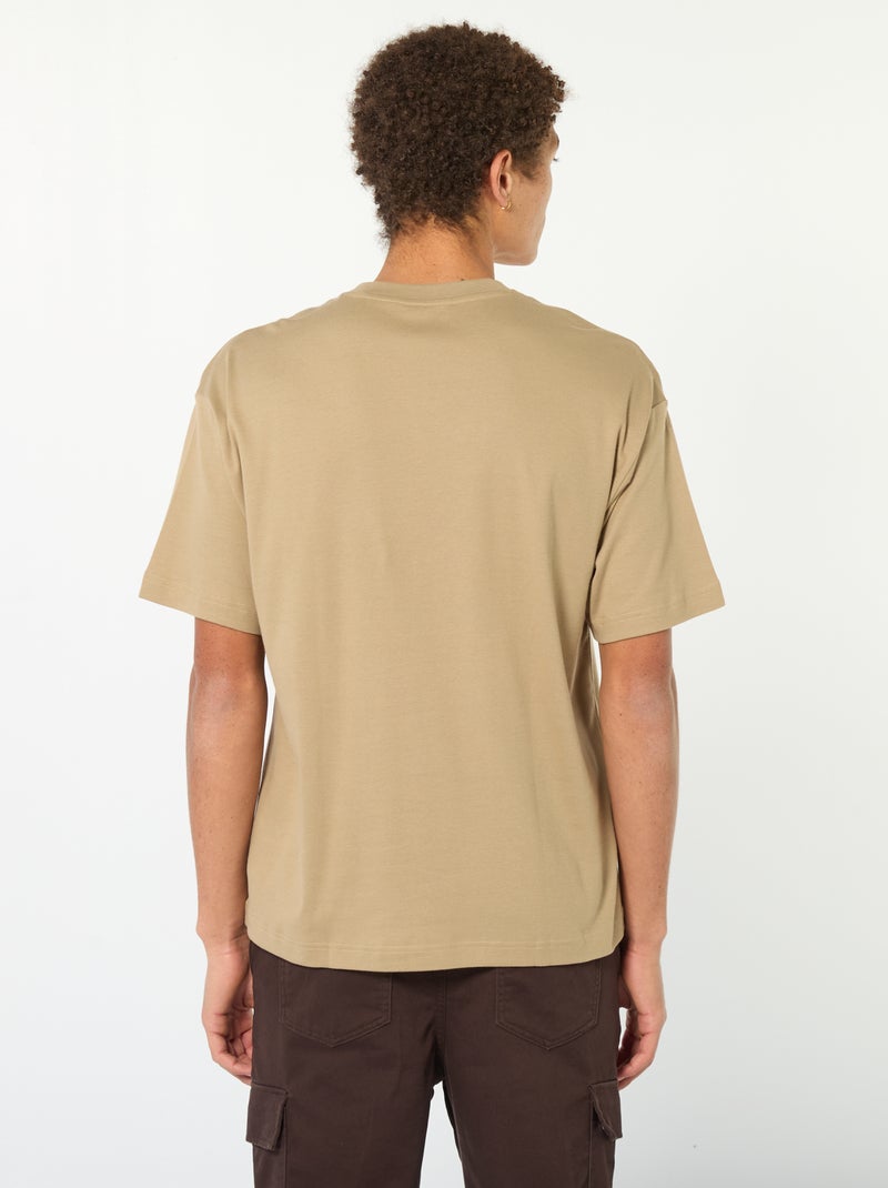 Camiseta de algodón con cuello redondo Beige - Kiabi