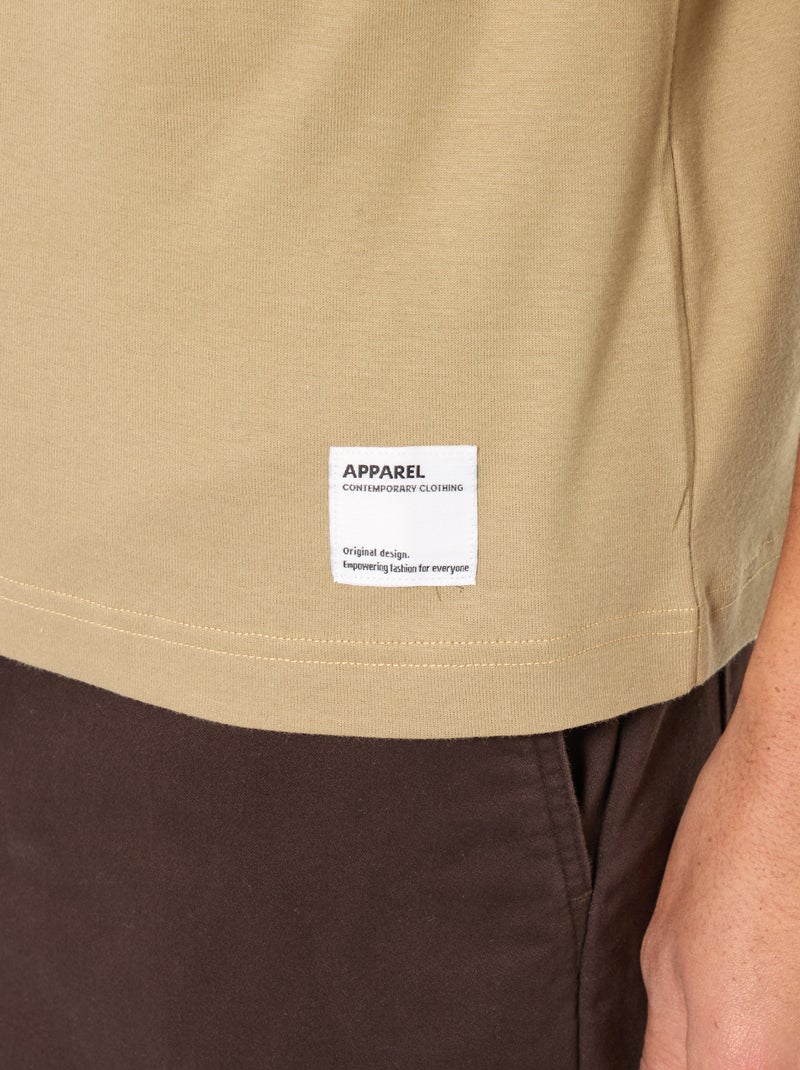 Camiseta de algodón con cuello redondo Beige - Kiabi