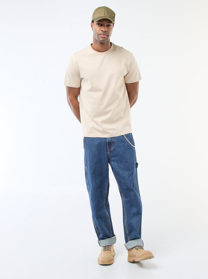 Camiseta de algodón con cuello redondo BEIGE - Kiabi