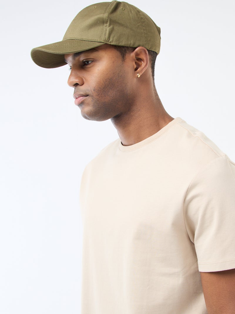 Camiseta de algodón con cuello redondo BEIGE - Kiabi