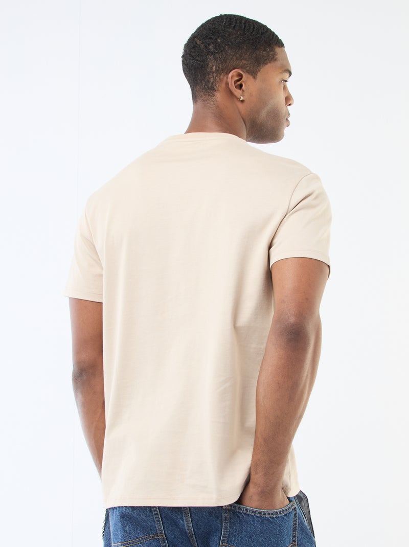 Camiseta de algodón con cuello redondo BEIGE - Kiabi
