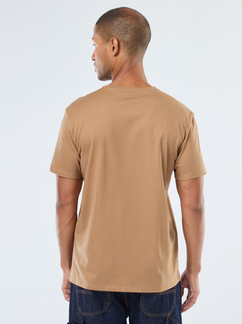 Camiseta de algodón con cuello redondo Beige - Kiabi