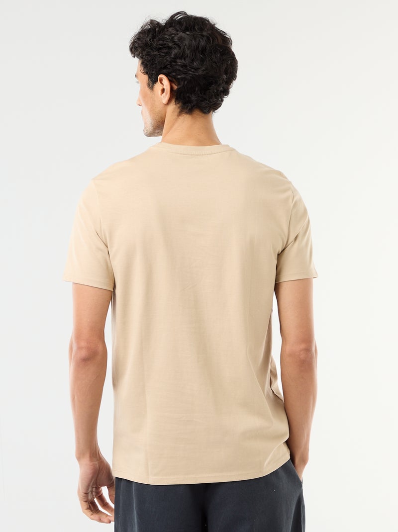 Camiseta de algodón con cuello redondo Beige - Kiabi