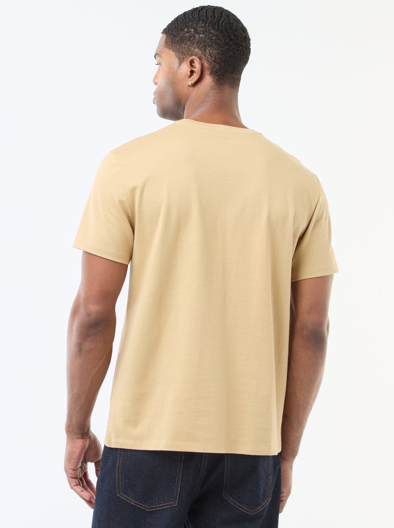 Camiseta de algodón con cuello redondo Beige - Kiabi