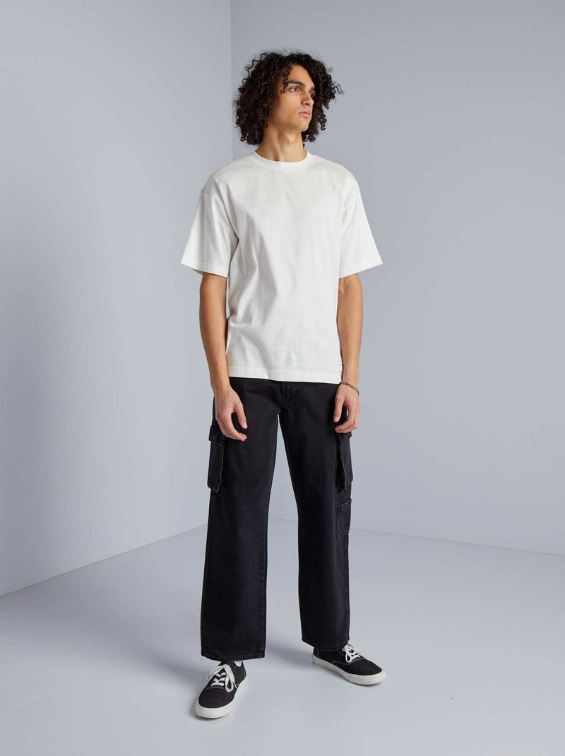 Camiseta de algodón con cuello redondo BLANCO - Kiabi