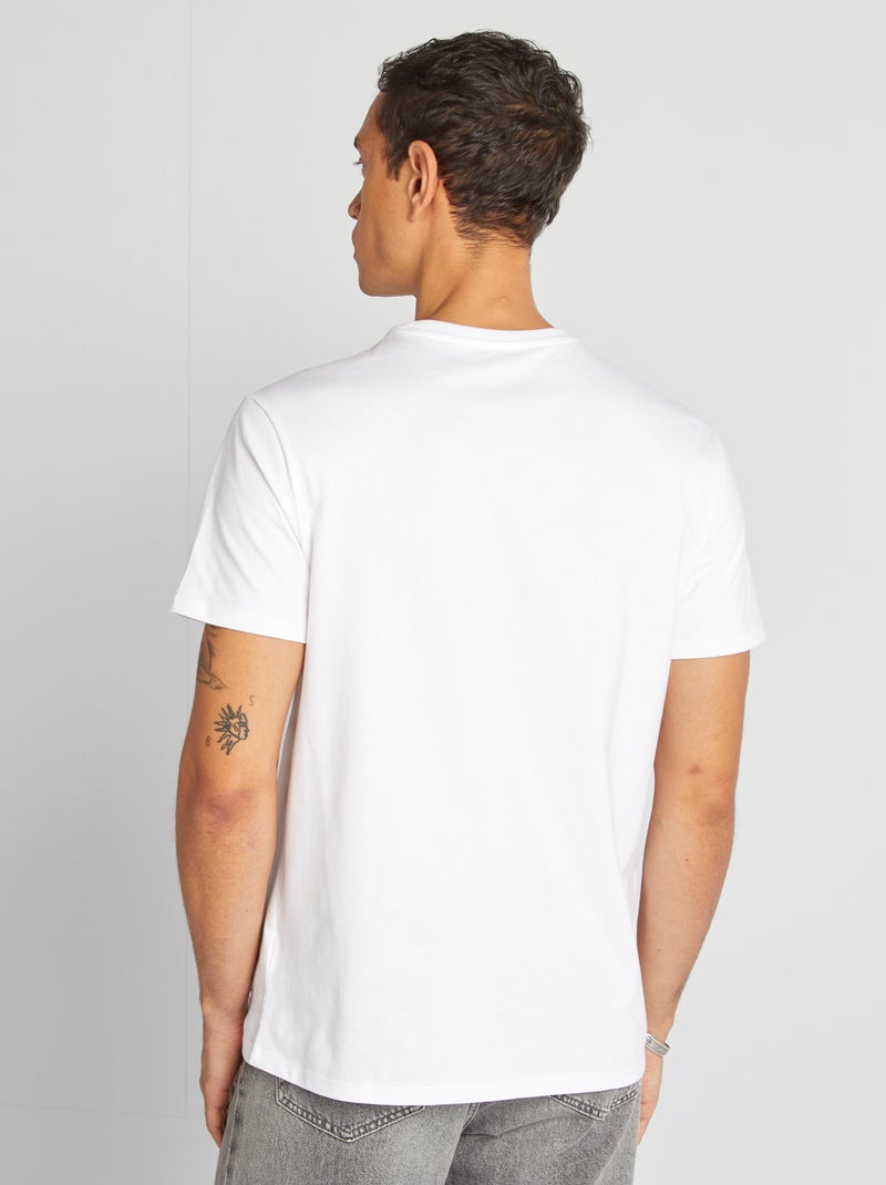 Camiseta de algodón con cuello redondo blanco - Kiabi